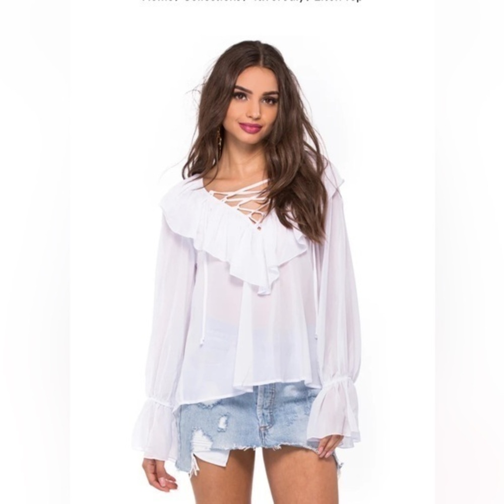 Show Me Your Mumu Peasant Ruffles VNeck Lace Up Boho Bohemian Elton Top Blouse M